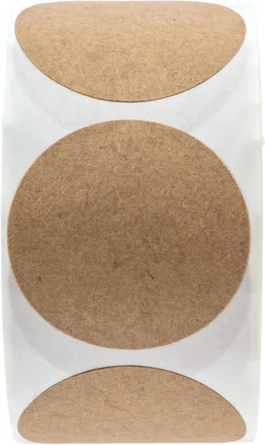 Vista 2 de Pegatinas de papel kraft marrón de 1.5 pulgadas / Rollo de 500 etiquetas marrones en blanco / Proyecto de manualidades DIY para enlatado, adhesivo