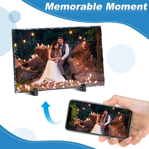 Vista 5 de 4 piezas de sublimación de pizarra en blanco rectangular personalizada, marco de fotos de pizarra de piedra mate de transferencia de calor