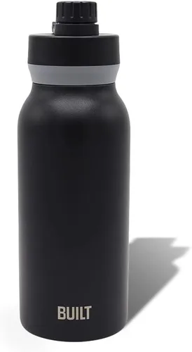 Vista 7 de BUILT Botella de acero inoxidable con aislamiento al vacío de doble pared en cascada de boca ancha con tapa para chug, color negro, 32 onzas