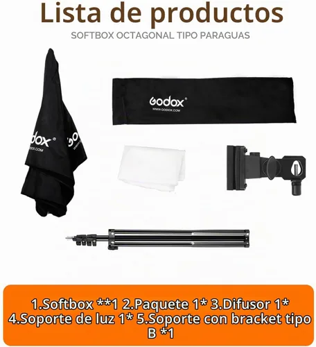 Vista 3 de Godox Photo Studio 80 cm 31.5 pulgadas Sombrilla octogonal portátil Softbox, soporte de trípode de 190 cm con soporte para zapata caliente