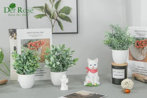 Vista 3 de Der Rose - Paquete de 4 plantas falsas pequeñas para decoración de escritorio de oficina