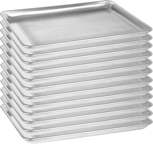 Vista 13 de Paquete de 6 bandejas para hornear de gran tamaño, bandeja de aluminio comercial para galletas, duradera y antiadherente, 15 x 21 pulgadas
