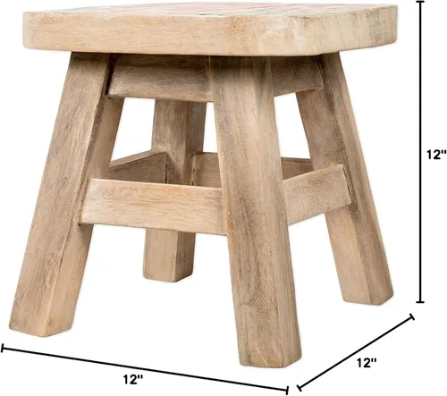 Vista 2 de Sea Island Imports - Taburete corto decorativo de madera de acacia tallada a mano, diseño de caballito de mar