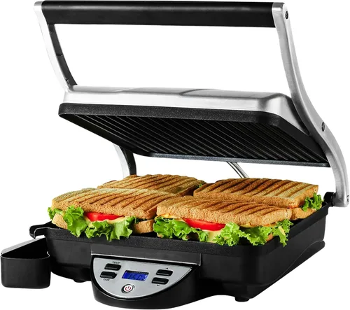 Vista 10 de OVENTE Sandwichera eléctrica Panini Press, parrilla interior de 1500 W con placas revestidas antiadherentes, control de temperatura y bandeja