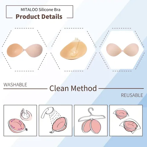 Vista 6 de MITALOO Silicone Sticky Bra Adhesive Invisible Bra Backless Strapless Bra Nipple Cover Pasties for Women