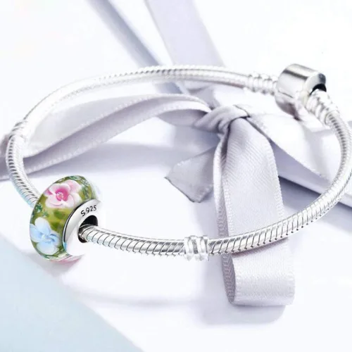 Vista 2 de Abalorios de cristal de Murano genuino para pulseras de plata de ley 925 original núcleo azul burbujas rosas abalorios para pulseras Pandora