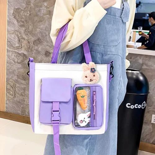 Vista 4 de TEMI 5 piezas de suministros para el regreso a clases mochila kawaii para mochila escolar bonita mochila para niña lindo bolso de mano accesorios