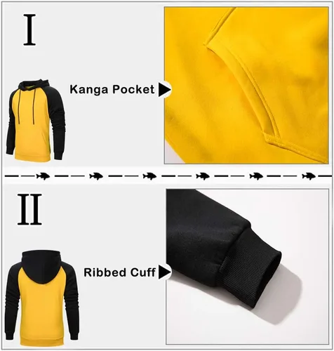 Vista 5 de Sudadera con manga larga estilo raglán en contraste, con forro polar, con capucha y bolsillo tipo canguro, para hombre