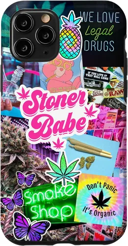 Vista 29 de Girly Stoner - Funda para iPhone 17 con collage de cannabis, marihuana 420