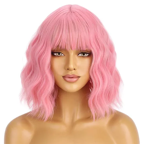 Vista 12 de BERON Pelucas cortas verdes para mujer, peluca rizada ondulada con flequillo para niñas, pelucas de cabello de color verde aguacate, peluca