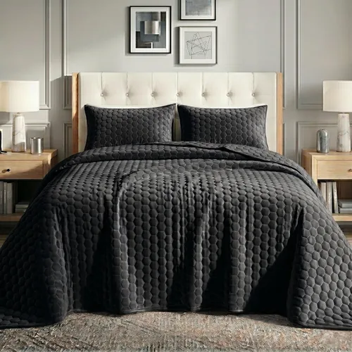 Vista 15 de Tribeca Living Lugano - Juego de edredón de terciopelo de gran tamaño para todas las estaciones, tamaño XL, juego de edredón de 3 piezas tamaño Negro