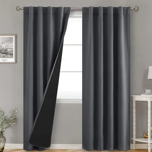 Vista 165 de BGment Cortinas 100% opacas beige de 63 pulgadas de largo con forro aislante térmico, bolsillo para varilla y lengüeta trasera de doble capa