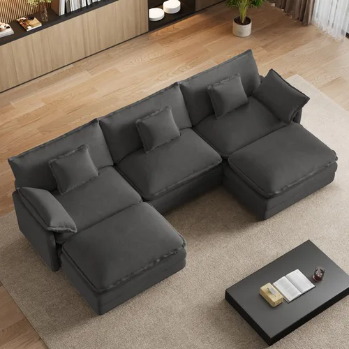 Vista 24 de Sofá de nube en forma de U de 114 pulgadas, sofás seccionales de gran tamaño para sala de estar, sofá modular grande de terciopelo con otomana
