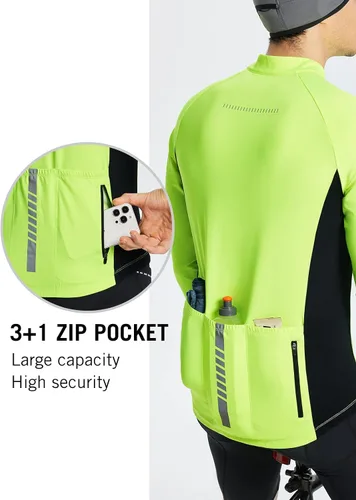 Vista 4 de BALEAF Camiseta de ciclismo de manga larga para hombre, para ciclismo de carretera, para bicicleta de montaña, bolsillos con cremallera completa