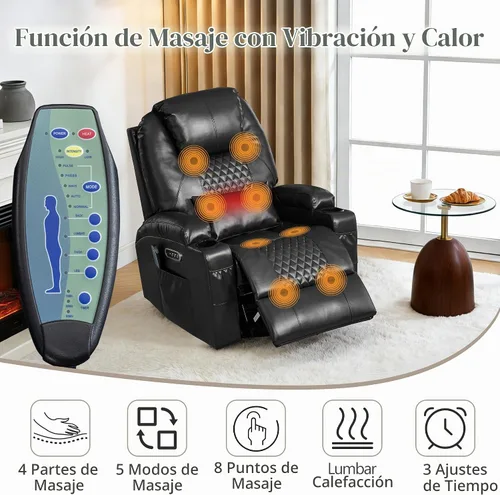Vista 5 de AHMED Silla reclinable giratoria eléctrica con masaje y calor para adultos Negro