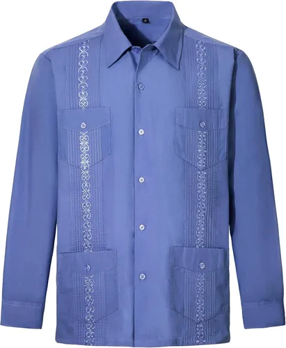Vista 15 de Camisas guayabera de manga larga para hombre Negro