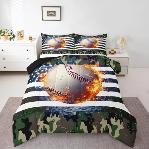 Vista 45 de Erosebridal Juego de edredón de bandera estadounidense tamaño individual para niños y adolescentes, juego de ropa de cama de camuflaje, edredón
