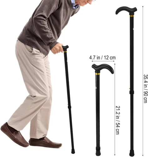 Vista 2 de Tofficu Bastón para caminar de aleación de aluminio de altura ajustable, diseño ligero y retráctil para personas mayores y ancianos, color negro
