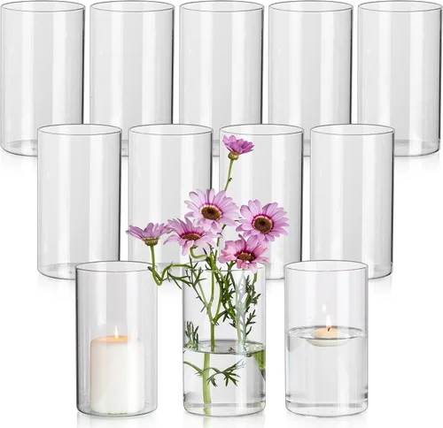 Vista 9 de Glasseam Jarrones Cilíndricos para Centros de Mesa, Juego de 6 Jarrones de Vidrio Transparente para Flores, Jarrón Moderno Pequeño para Velas