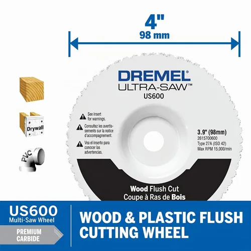 Vista 2 de Dremel US600-01 Ultra-Saw Rueda de corte a ras de madera de 4 pulgadas, color blanco