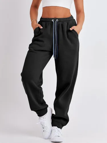 Vista 3 de ANRABESS Pantalones deportivos holgados de forro polar de cintura alta para mujer, pantalones deportivos Y2K para adolescentes y niñas