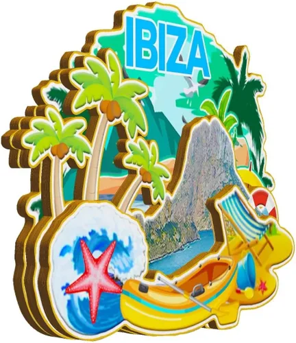 Vista 2 de Imán de madera para nevera Ibiza España España Monumentos 3D Viajes Coleccionables Recuerdos Decoración Hecho a Mano -2452