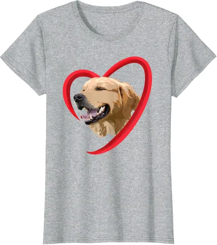 Vista 23 de Golden Retriever Corazón, regalo para ella, camiseta del día de San Valentín, Negro