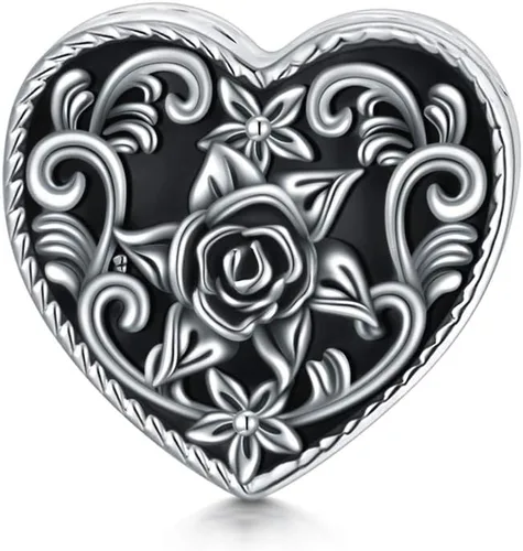 Vista 2 de Abalorio personalizado con diseño de corazón de flor de nacimiento, plata de ley, mes de nacimiento, flores, corazón, imagen, abalorio, pulsera