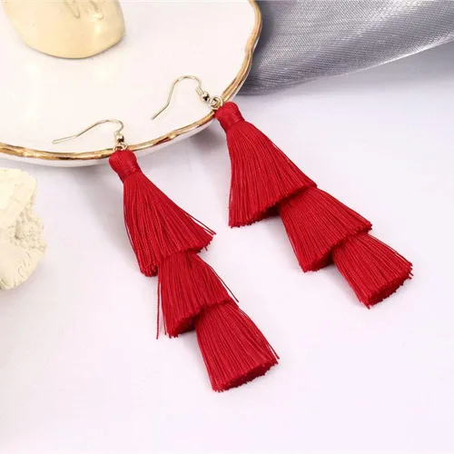 Vista 5 de DIYANMMY Aretes de borla coloridos de 3 niveles bohemios grandes colgantes de moda para mujeres adolescentes y niñas regalo de fiesta de cumpleaños