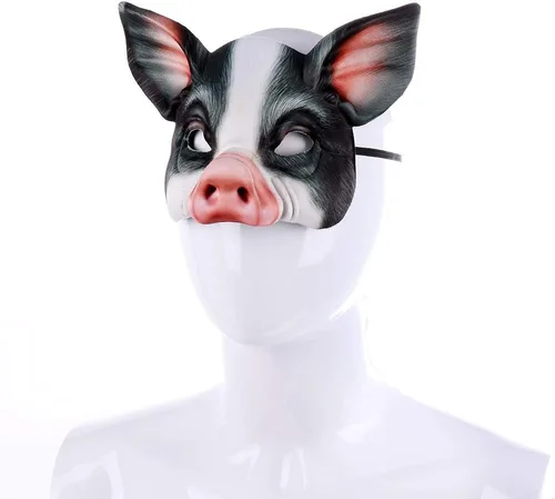 Vista 3 de Máscara de cerdo animal de media cara para Halloween, fiesta de disfraces, accesorios de cosplay