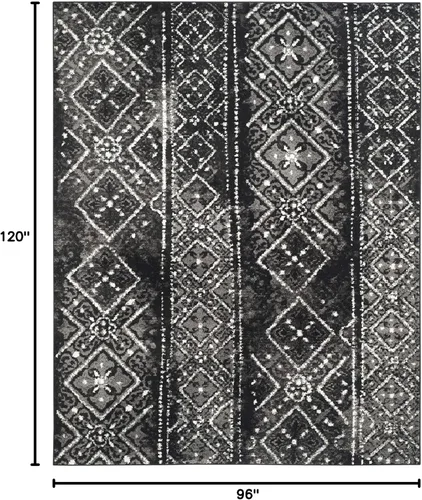 Vista 2 de SAFAVIEH Alfombra de área 8x10 - Colección Adirondack - Grande - Negro y plateado, diseño marroquí bohemio, no suelta pelusa y fácil de limpiar
