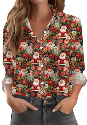 Vista 26 de Camisetas de San Valentín para mujer, camisas con botones, blusas de corazón, elegantes, informales, cuello de solapa, manga larga, suave, cómoda