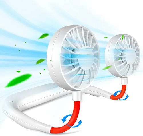 Vista 14 de Ventilador de cuello portátil recargable, ventilador personal manos libres, mini USB, con banda para el cuello, ventilador deportivo de 3 Paquete
