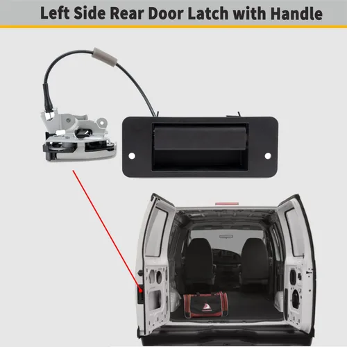 Vista 3 de Pestillo de puerta trasera con manija – Lado izquierdo del conductor – Compatible con Ford E150 E250 E350 E450 1992-2019, kit de pestillo de puerta