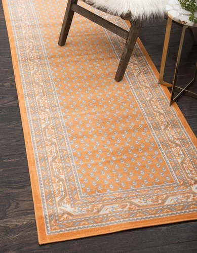 Vista 29 de Unique Loom Williamsburg Collection - Alfombra tradicional con borde central de puntos, alfombra de pasillo de 2 pies 9 pulgadas x 9 pies 10 Beige