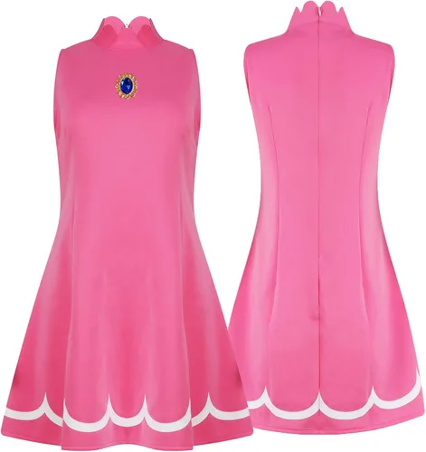 Vista 5 de Poboola Disfraz de princesa melocotón para adultos, vestido de margarita Rosalina con corona, cosplay, Super Brothers, traje deportivo de Halloween