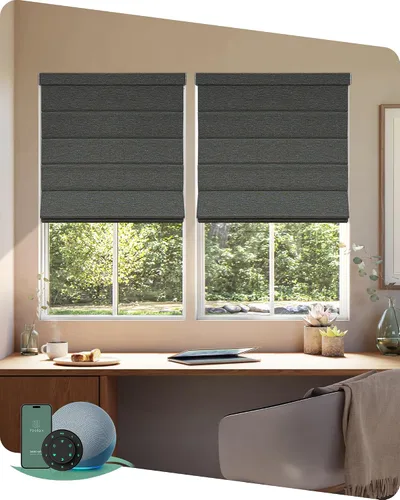 Vista 26 de Yoolax Persianas Romanas con Filtrado de Luz para Ventanas, Persianas Romanas Opacas Sin Cables, Muestra de Tela (Multicolor)
