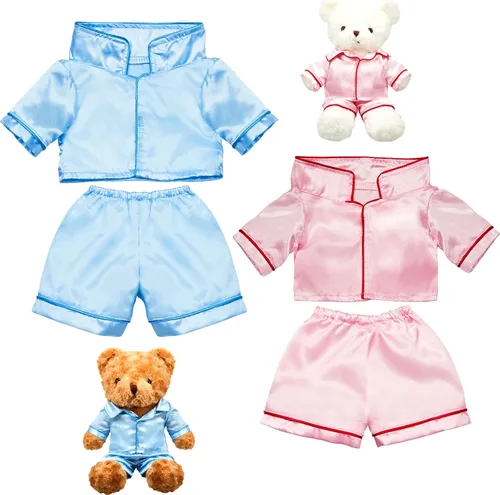 Vista 8 de Civaner Paquete de 2 Ropa de Oso Azul y Rosa, Se Adapta a la Mayoría de Osos de Peluche de 12-16 Pulgadas, Pijamas de Animales de Peluche, Juguetes