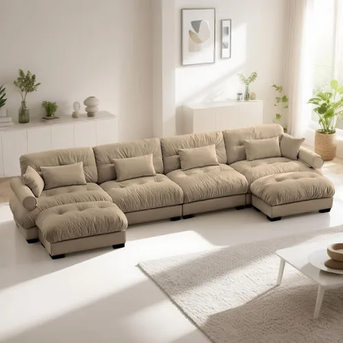 Vista 33 de Reposapiés Otomano Tapizado de Terciopelo con Cojín para Sofá Seccional Sofá 300 libras para Sala de Estar (Beige)