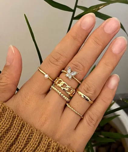 Vista 3 de Juego de 30 anillos de nudillos dorados vintage bohemios de serpientes mariposa apilables para mujeres y niñas anillos midi plateados