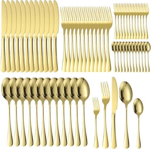 Vista 11 de Juego de cubiertos negros para 12 cubiertos de acero inoxidable, 60 piezas, cuchara, tenedor, cuchillo, utensilios de cocina, mango redondo ancho