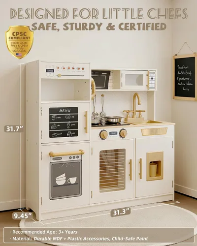 Vista 2 de YUG Set de Cocina de Juguete para Niños con Luces y Sonidos Reales, Juego de Cocina para Niños Pequeños que Incluye Estufa, Horno, Lavavajillas