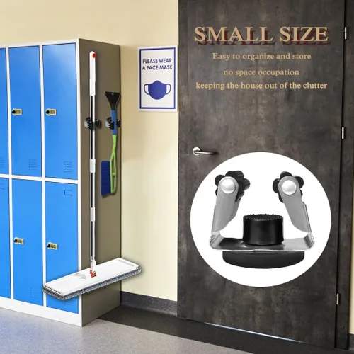 Vista 3 de Soporte magnético para escoba para trapeador, 2 piezas movibles montadas en la pared con clip de escoba para trapeador, sin perforaciones, colgador