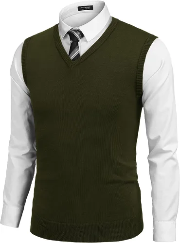Vista 13 de COOFANDY Suéter sin mangas para hombre, chaleco con cuello en V, jersey de algodón sólido Azul claro