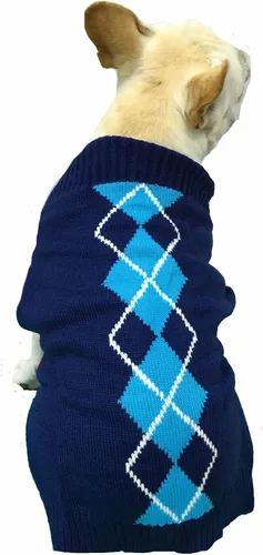 Vista 4 de Suéter Argyle tejido, para mascota Azul