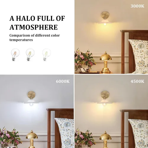 Vista 4 de Shenmoyl Apliques de pared vintage con pantalla de cristal de loto blanco de 180 grados, ajustable, de latón, con cable, moderna lámpara de pared