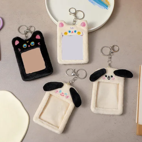 Vista 3 de Kpop Y2K - Soporte para tarjeta de fotos de felpa Kawaii de 3 pulgadas, funda para fotos de animales, tarjeta de crédito, protector de papelería