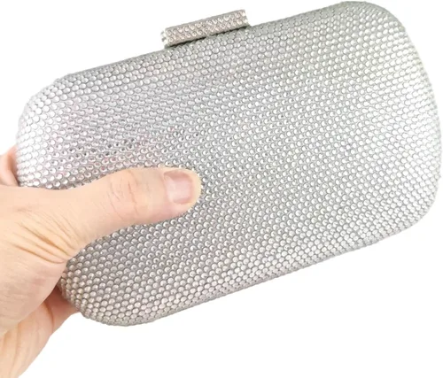 Vista 8 de Boutique De FGG Bolsos de noche y embragues brillantes para mujer, bolso de mano de cristal para fiesta formal, bolso de mano con diamantes