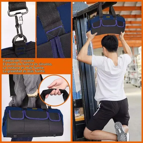 Vista 7 de FASTECH Bolsa de herramientas resistente de 20 pulgadas con boca ancha para almacenamiento de herramientas, transportador y organizador, bolsa