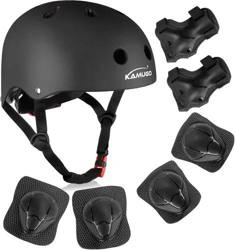 Vista 9 de KAMUGO - Casco de bicicleta para niños, casco para niños pequeños de 2 a 8 años, para niños y niñas, con equipo de protección deportiva, rodilleras